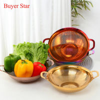 Stainless Steel Fruit Bowl Vegetable Washing Basket Drain Strainer Colander Gold Tray Storage Holder For Kitchen Home Decoration