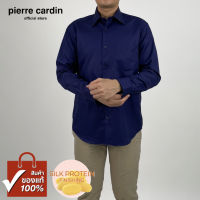 Pierre Cardin เสื้อเชิ้ตแขนยาว Silk Protein Finishing Basic Fit รุ่นมีกระเป๋า ผ้า Cotton 100% [RHS2519-NV]