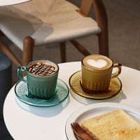 Nordic High-Value Glass Coffee Cup and Saucer Set Creative Beautiful Cup and Saucer Set Mug Milk Cup for Breakfast Afternoon Tea