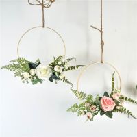 Cilected Hydrangea Eucalyptus Garland Wooden Wall Hanging Decoration Artificial Flower Hoop Wreath For Wedding Backdrop