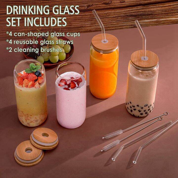 cups-drinking-glasses-iced-coffee-mug-with-bamboo-lid-and-glass-straw-16oz-can-shaped-drinking-glass-set