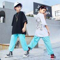 [COD] Childrens hip-hop boys practice clothes T-shirt blue trousers girls hiphop performance childrens tide