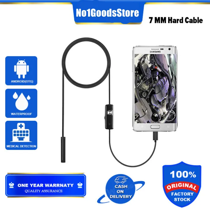 7mm Endoscope Camera Hard Cable Flexible IP67 Waterproof Micro USB Inspection Borescope Camera