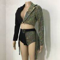 【YD】 Sparkly Rhinestones Outfit Blazer Short Design 2 Pieces Set Dj Female Nightclub Skirt Costume