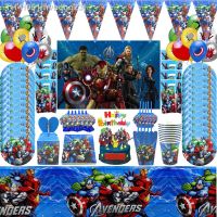 ㍿♀☄ Superhero Avengers Theme Kids Birthday Plates Cups Napkins Disposable Tableware Supplies Baby Boys Birthday Party Decoration Set