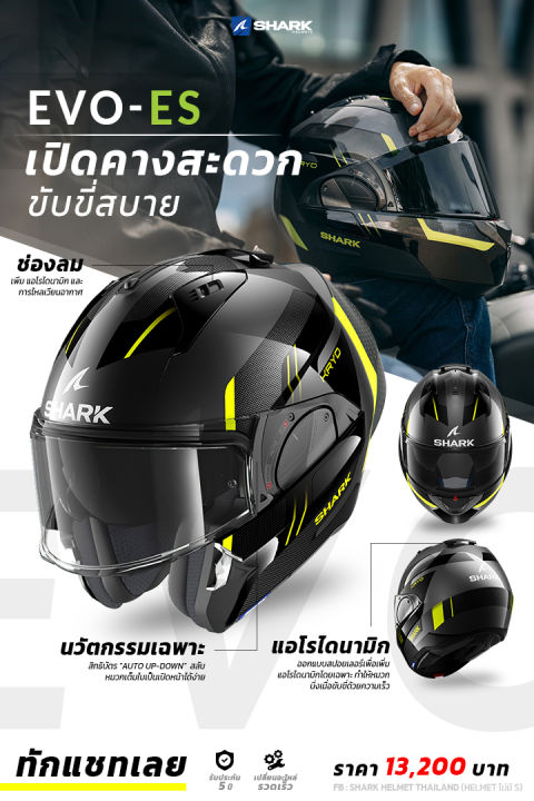 shark-evo-es-black-gloss-หมวกยกคาง-หมวกกันน็อคยกคาง