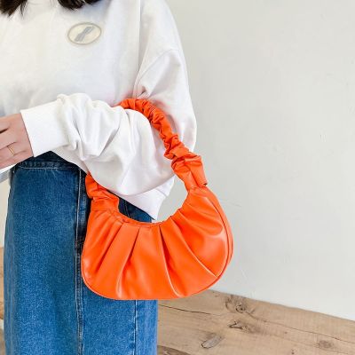 2023 Solid Color Cloud Pleated Handlebags for Women PU Bags Leisure Armpit Bag Shopping Shoulder Bags Dumpling Handbag Female