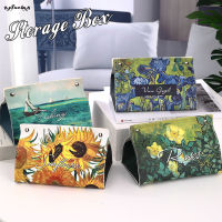 SUC Oil Painting Tissue Box High-quality Leather Foldable For Bedroom Dressers Night Stands