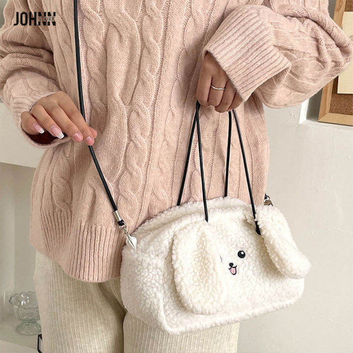 Johnn New big ear dog messenger bag Soft waxy rabbit plush handbag