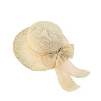 【CC】 Women’s Fashion Wide Brim Hat Anti-UV Beach Bow