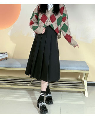 ‘；’ School Long Pleated Skirt Elastic High Waist A-Shaped Extended Retroharajuku Korean High Waist Skirts Women Clothing