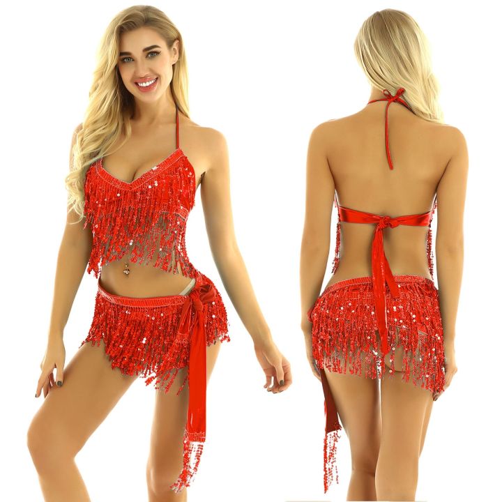 women-shiny-sequins-belly-dancing-sets-tassels-rave-stage-performance-costume-halter-bra-tops-with-hip-scarf-wrap-skirt-outfits