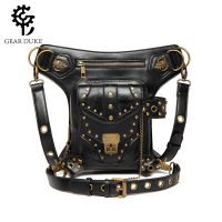 2023 New Bags Female Steampunk Vintage Rivet Motorcycle Bag Women Shoulder Bag Female Chain Waist Bag