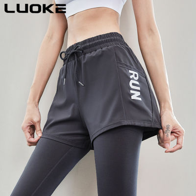 Luoke กางเกงฟิตเนสสำหรับออกกำลังกาย2ชิ้น,กางเกงเอวสูงยกก้นกีฬาสีนู้ดเข้ารูปสวมใส่ด้านนอก