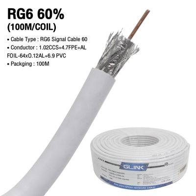 GLINK RG 6 Coaxial 60% (100M/COIL) White ชิลด์ 60% 100 เมตร สีขาว