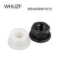 WHUZF 50/100pcs M3 M4 M5 M6 M8 M10 M12 Black White Nylon Plastic Hex Flange Nylon Insert Lock Nut Self-locking Nylock Locknut Nails  Screws Fasteners