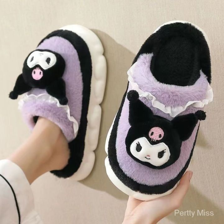 รองเท้าแตะผ้าฝ้าย-kuromi-รองเท้าผ้าฝ้ายบุขนหนาอบอุ่นในบ้านน่ารัก-sc2671