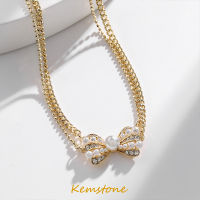 Kemstone Vintage ผีเสื้อ Bow-Knot คริสตัลเพิร์ล Elegant หญิงชุบทองจี้สร้อยคอ Choker เครื่องประดับของขวัญ