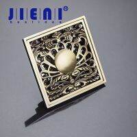 JIENI ดอกไม้ทองเหลืองโบราณแกะสลัก10*10ซม. ท่อระบายน้ำสำหรับเครื่องซักผ้าระเบียงห้องน้ำท่อระบายน้ำพื้นทรงสี่เหลี่ยม