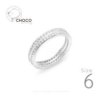 New! (925S) แหวนเงินแท้ แหวนเพชรสองแถว แหวนเพชร แหวนเพชรสวิส เพชร CZ Sterling Silver Ring 6