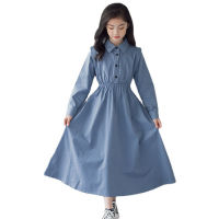 kids girls long sleeve buttoned midi flare dress 6 to 16 years child teen girls spring fall cotton casual solid dresses clothing