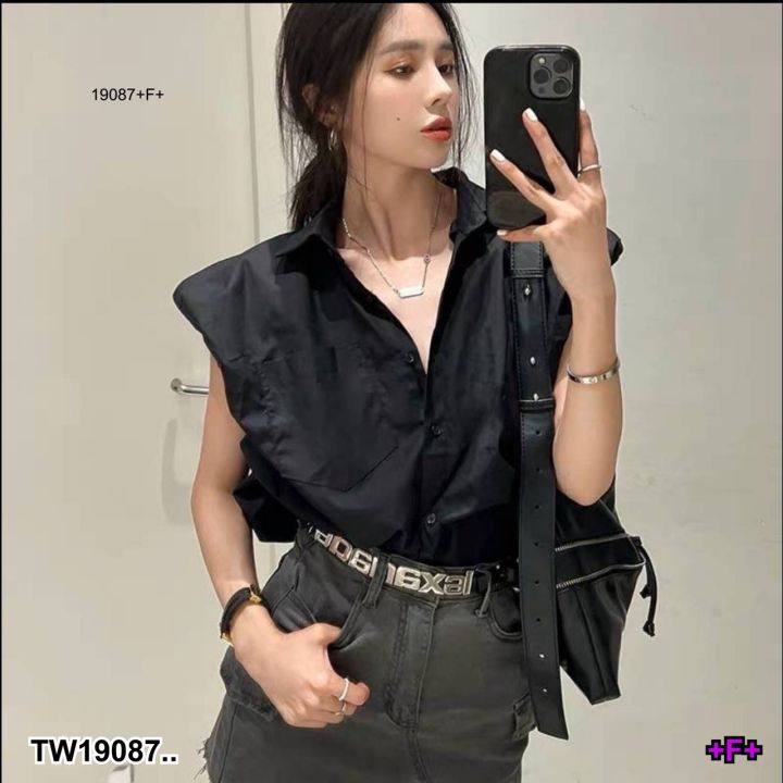 tw19087-เสื้อเชิ้ต-คอปก-แขนกุด