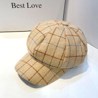 Ladies Hat Japanese Literature and Art Retro Lattice Octagonal Cap Spring and Autumn All-match British Style Newsboy Hats