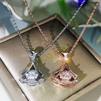 [COD] 18K rose gold-plated diamond necklace Small fan-shaped smart pendant set chain clavicle with K gold