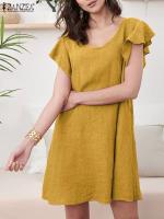 【HOT】✤ ZANZEA Sleeve Fashion Vestidos Sundress Color V Neck Kaftan