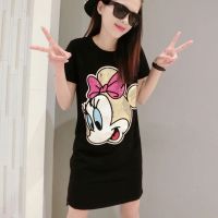 Womens Loose Short Sleeve Sequined Cartoon Print Mini Dress