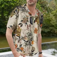 [Perfectly] INCERUN Mens Short Sleeve Floral Printed Button Down Shirta Casual Holiday Blouse Top(Casual Wear)