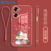 XiaoXin สำหรับ Honor 50 50 Pro 50 SE Play 5T Pro Play 5T Play 6T Honor 60 60 Pro 60 SE 70 70 Pro gcartoon Cat electroplating ขอบตรงพร้อม lanyard เคสโทรศัพท์