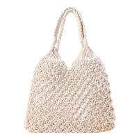 Handbag Fishing Net Woven Bag Straw Bag Holiday Beach Bag Retro Hand-Woven Shoulder Bag Bohemian Casual Female Bag