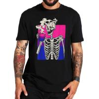 Skeleton Drinking Coffee Lgbt-Q Retro Tshirt Bisexual Pride Flag Funny T Shirt For Men 100% Cotton Eu Size