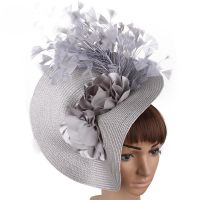 【YF】 New Fashion Big Derby Fascinator Hat For Wedding Women White Flower Headpiece Headband Fancy Feather Race chapeau mariage femme