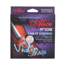 Alice High-End A708 Violin Strings A FULL Set Stainless Steel Nylon Core Silver Aluminum Alloy Wound