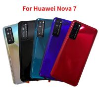 กระจกด้านหลังแบบดั้งเดิมสำหรับ Huawei Nova 7 5G ฝาหลังแบตเตอรี่ปลอกหุ้มช่องหลังเคสพร้อมการเปลี่ยนเลนส์ที่จับกล้องรูปตัวยู