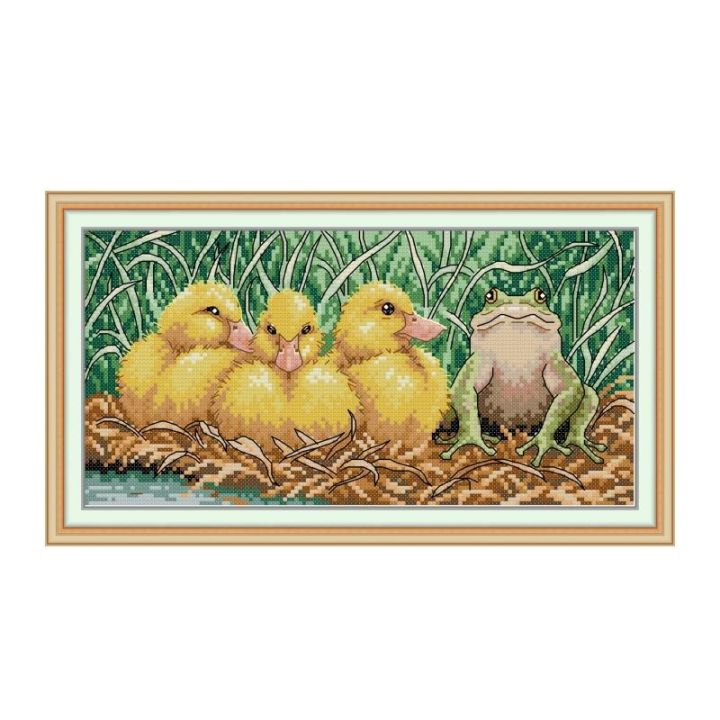 Frog and Little Yellow Duck cross stitch kit 14ct 11ct pre stamped canvas cross stitching embroidery DIY handmade needlework Needlework