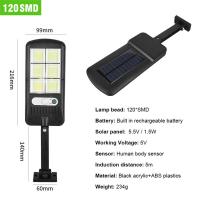 IP65-COB SMD LED Solar Powered Wall Street Light PIR Motion Garden Outdoor Lamps