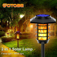 2 IN 1 LED Solar Flame Torch Lamp Outdoor Solar Garden Light FlameWhite Light Waterproof Lamp Courtyard Path Lawn Spotlight