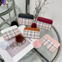 Leboston (กระเป๋า) กระเป๋าสตางค์ผู้หญิงแฟชั่น Plaid Contrast Color Coin Purse Casual Multi-Card Slot Zipper Wallet