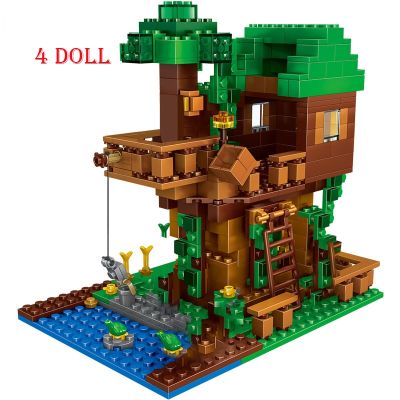 The Tree House Small Building Blocks Sets With Steve Action Figures Compatible My World Minecraftinglys Sets Toys For Children