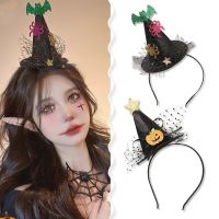 【LZ】ﺴ  Halloween Witch Hat Decoração Suprimentos clássico abóbora Headband Spider Web Witch Hat acessório de cabelo