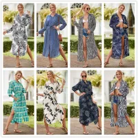 --D0512 Europe and the United States people cotton shirt robes beach blouse sexy cardigan single-breasted dress bikini tunic