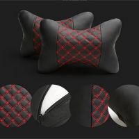 2 Pieces Car PU Leather Headrest Neck Pillow Car Head Neck Pillow Seat Back Support Cushion Seat Cushions