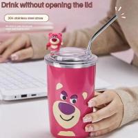 Cute Strawberry Bear Insulation Cup Straw Cup Female Cup Lotso Vacuum Steel Coffee Cartoon Stainless Cup K4U0