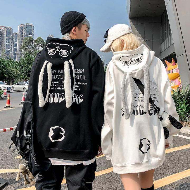 autumn-and-winter-cute-bunny-ears-hoodie-jacket-for-women-plus-velvet-thick-loose-korean-style-couples-wear-hooded-sweater-coat-sweater-loosed-long-sleeved-hooded-sweatshirt