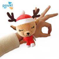 POUKL ของเล่นตุ๊กตาผ้า สายรัดข้อมือคริสต์มาส ซานตาคลอส กวางเรนเดียร์ ของเล่นรูปวงกลม ของขวัญวันหยุด คาวาอิ เครื่องประดับแหวนมือ การตกแต่งงานเทศกาล