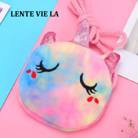 LENTE VIE LA กระเป๋าแมสเซนเจอร์เด็ก,กระเป๋าใส่เหรียญลายการ์ตูนยูนิคอร์นผ้าผลัฌกระเป๋าสะพายข้าง