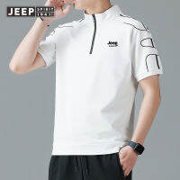 JEEP SPIRIT เสื้อยืดกีฬาคอตั้งผู้ชายขนาดใหญ่ฤดูร้อนรุ่นบริสุทธิ์แขนลำลองขาสั้นระเบิด